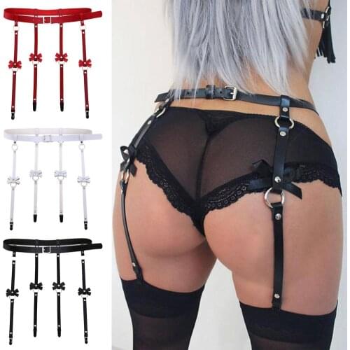NEW Fashion Women Ladies Sexy PU Leather High Waist Garter Belt For Stockings Bowknot Hollow Out Sexy Socks Belt Costume