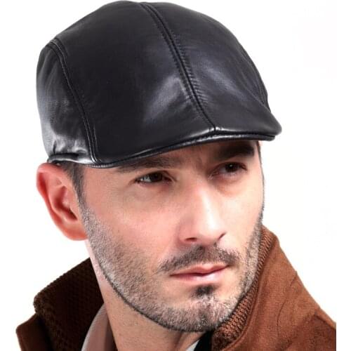 Harppihop fur New Design Mens 100% Genuine Leather Cap /Newsboy /Beret /Cabbie Hat/ Golf Hat sheepskin caps