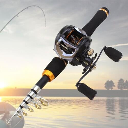 NEW Carbon 1.65m Casting Rod and Baitcasting Reel set telescopic Travel lure Rod 10-20g Lure Weight Fishing Tackl free gift