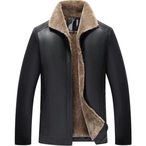 Autumn Mens PU Leather Jacket Russian Winter Thick Faux Lamb Fur Leather Coat Casual Flocking Motorcycle Leather Jacket Men