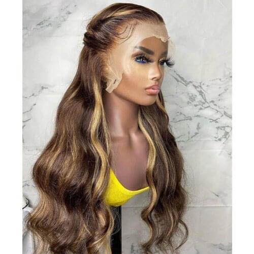 Deep Part Ombre Brown Highlight Blonde Lace Front Wig For Women Human Remy Hair With Babyhair Preplucked Brazilian Body Wave