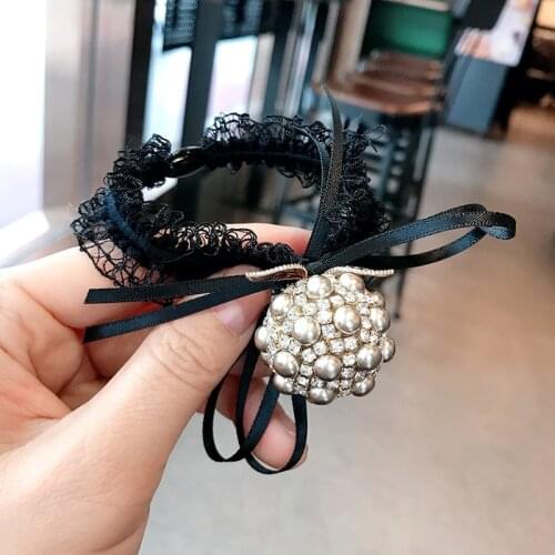 Simple Lace Elastic Hair Band Crystal Rhinestone Jewelry Ponytail Holder Hairbands Hair Rubber Bands Accessories for Women Girls