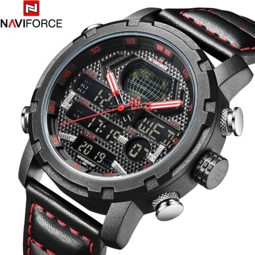 Relogio Masculino NAVIFORCE Mens Watches Top Luxury Brand Genuine Leather Miliary Dual LED Display Waterproof Sport Wrist Watch