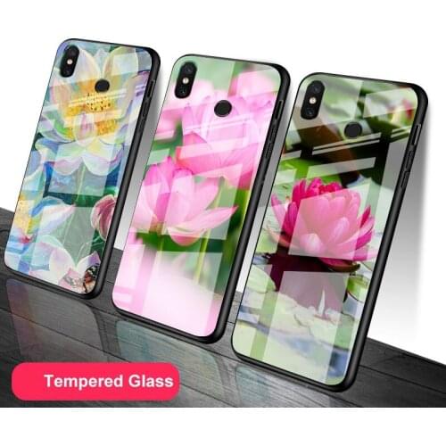 Garden Lotus Tempered Glass Phone Case For Redmi Note 5 6 7 8 9 Pro Note8T Note9S Redmi8 9 Cover Shell