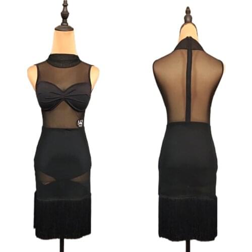 Mesh Latin Dance Dress Women Black Dress Ballroom Practice Wear Sexy Tap Dancewear Salsa Dancing Outfit Designer Clothes JL2679
