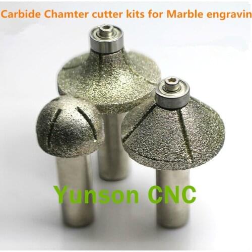 Silicone carbide alloy chamfer chamfering cutter Kits 1pcs 45degree cutter+1pcs ball top cutter+1pcs Radius angle milling cutter