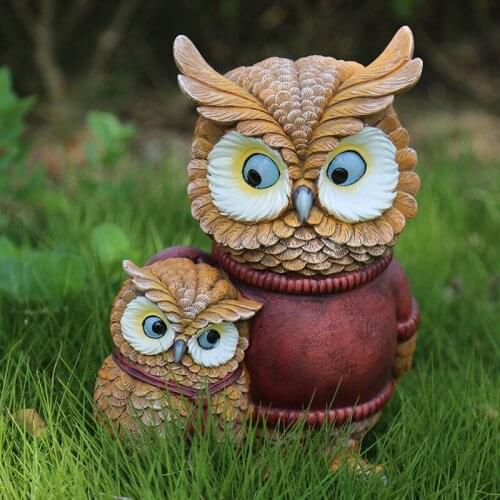 Cute Owl Fox Miniature Figurines Desktop Resin Animal Crafts Simulation Statuette Home Fairy Garden Ornament Decoration