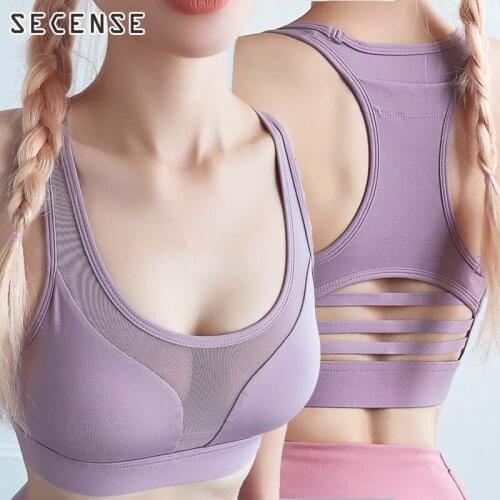 Sports Bra Tank Top Mesh Stitching Breathing High Stretch Quick Dry Padded Sports Top For Fitness Seamless Women Clothing