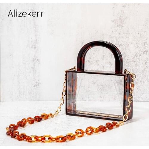 Clear Acrylic Box Evening Clutch Bags 2021 New Designer Top Handle Leopard Purse Ladies Acrylic Chain Shoulder Bag High Quality