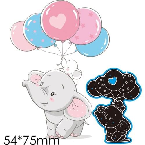 Cutting Dies Elephant Carrying Baby Balloon Metal DIY Album Paper Craft Embossing Stencil Greeting Card Decoration 54*75mm