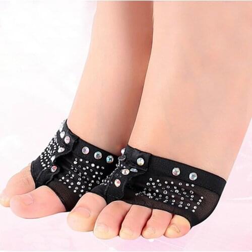 1 Pair Belly Ballet Dance Bright Drilling Toe Pad Practice Shoe Foot Thong Care Protector Half Sole Gymnastic Sock Dance Shoes