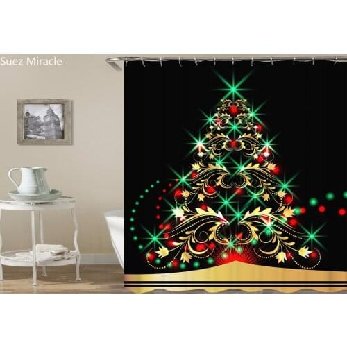 Bling Christmas tree Merry Christmas happy new year home decor waterproof Bathroom Shower curtain