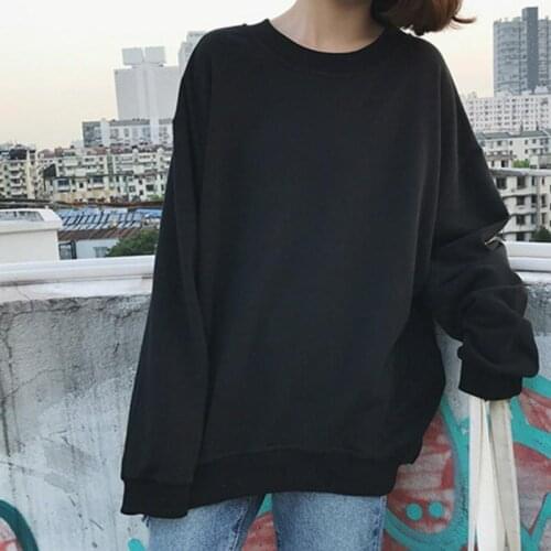 ZITY Hoodies Women Loose Long Sleeve Pullovers O-neck Drop-shoulder Simple Trendy Korean Womens All-match Streetwear Soft Sweats
