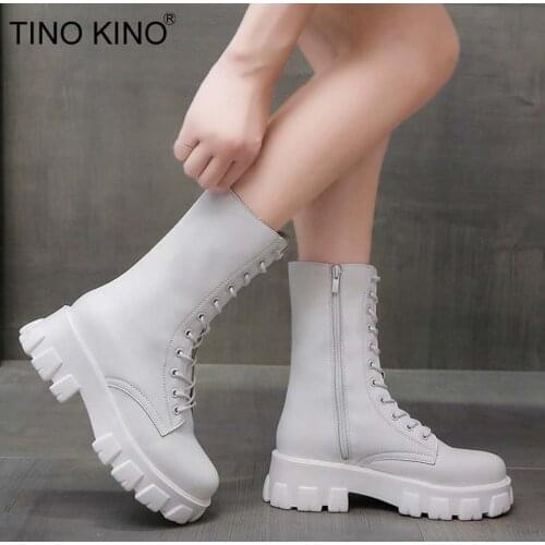 Women Ankle Boots Ladies Platform Lace Up PU Female Fashion Zipper Short Mid Calf Boot Autumn Shoes Fashion Luxury New 2021