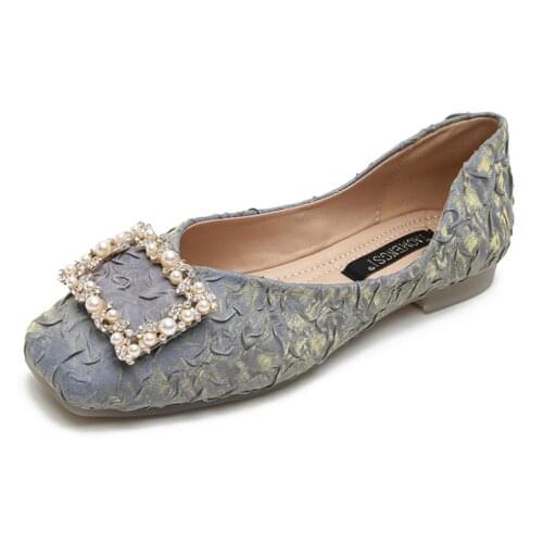 2021 Women Fashion Flats Shoes Square Toe PU Leather Shoes Women Loafers Woman Ballet Flats Shoes Girls Cute Golden Shoe 43