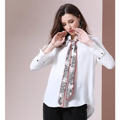 Women tops and blouses white chiffon ribbon floral high quality 2020 summer office shirts long sleeve casual sexy plus size
