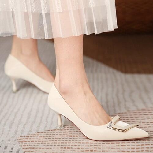 2021 Spring New Pointed Toe Stiletto Low-Cut Shoes Female Black Professional Shoes