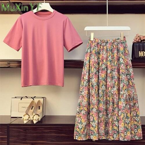 Women Summer Leisure Clothing Set 2021 New Plus Size Short Sleeve T-Shirt Print Skirts Sets Bohemian Fashion Girls Beach Dresses