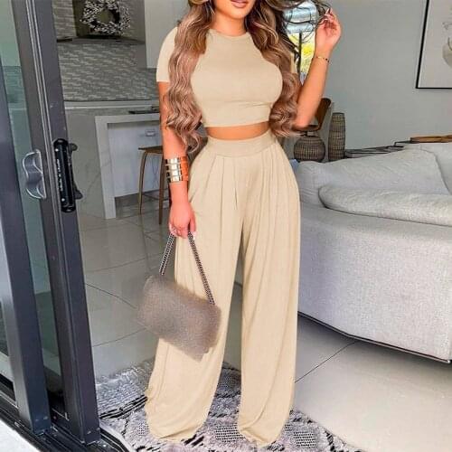 Printing O-neck womens two-pieces causal set short sleeve women elastic waist elegant 2021 summer office lady two pieces suits