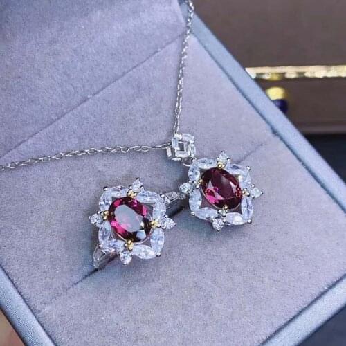 925 Sterling Silver Natural Garnet Jewelry Sets Ring Pendant For Women Party Fine Jewelry Top Quality Real Garnet Gemstones Q122