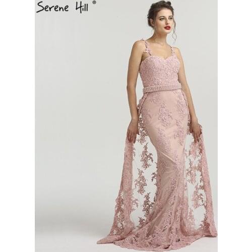 Sexy Long Saudi Arabia Pink Lace Mermaid Formal Evening Prom Gown Dress Lebanon Party Dresses Dubai Galajurk BLA6226