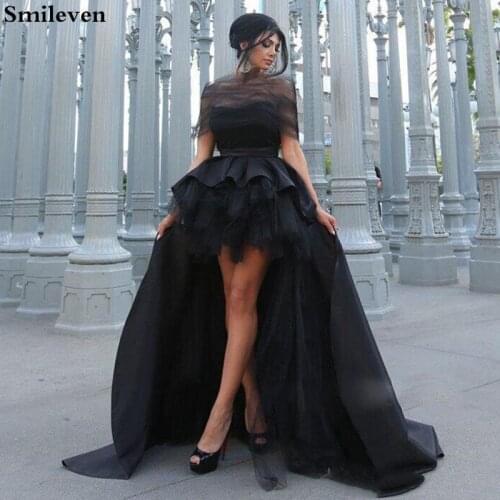 Smileven Dubai Black Evening Dress High Low Off The Shoulder saudi arabia Evening Party Dress robe de soiree