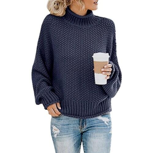 Winter Women Knitted Turtleneck Sweater Coarse Knitted Female High Collar Womens Pullover Long Sleeve Loose Warm Sweater Women