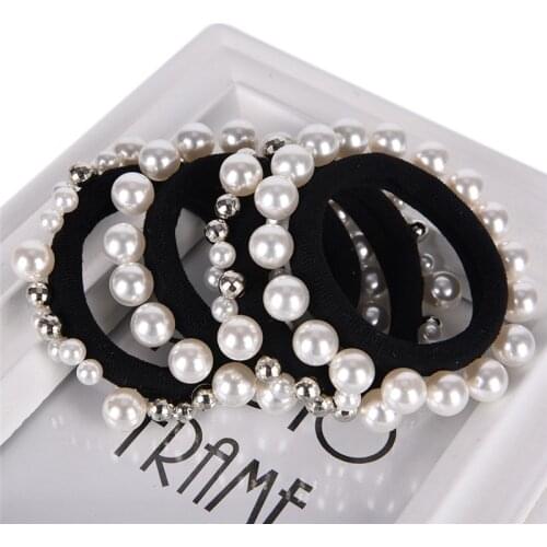 1pc Rubber Band Rope Elastic Girls Scrunchie Ponytail Holder Pearl Beads Women Hair Bands Ties Accessories For Women