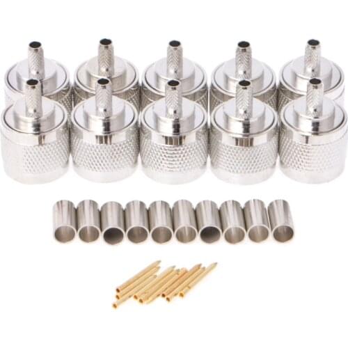 10 Sets N Type Male Plug Crimp RG58 RG142 LMR195 RG400 Coaxial Cable Straight Connector