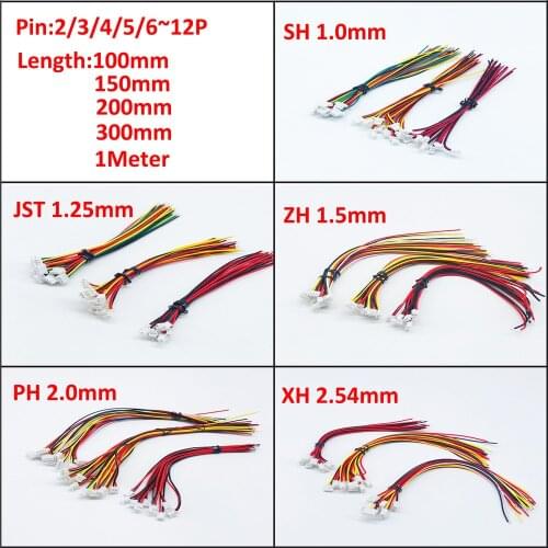 10pcs 1.0 1.25 1.5 2.0 2.54 SH/JST/ZH/PH/XH 1.0MM 1.25MM 1.5MM 2.0MM 2.54mm Female Plug Connector with Wire 2/3/4/5/6/7/8/P Pin