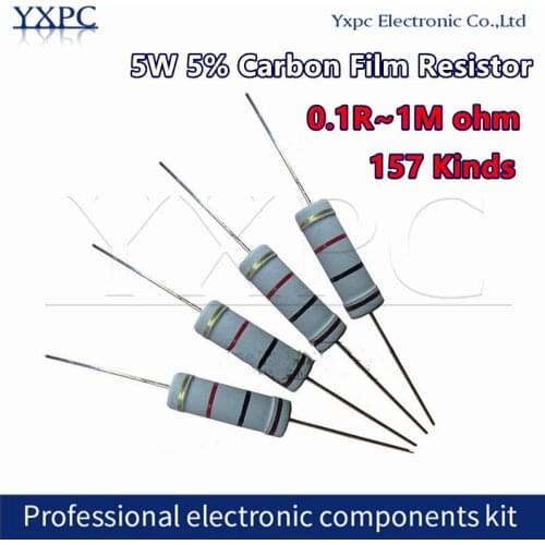 10pcst 5W 5% Carbon Film Resistor 0.1R 1R ~ 1M 2.2R 10R 22R 47R 51R 100R 150R 470R 1K 4.7K 10K 47K 1 2.2 10 22 47 51 100 150 470