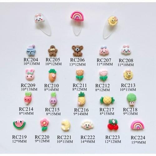 30pcs/bag Cartoon Cloud Carrot Pineapple Rainbow Flower Deco Resin Cartoon Deco Nail Art Decoration Nail DIY Deco
