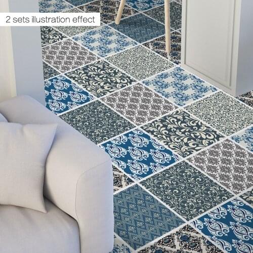 4pcs 50x50cm Hot New 2021 Waterproof Anti-slip Damascus Style Living Bedroom Bathroom Floor Wall Sticker Mat Home Decor Supply