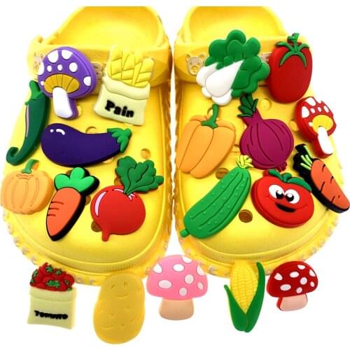 50PCS/Lot Cartoon Shoes Charms Vegetables Icon Decoration For Croc Jibz Pumpkin Corn Accessories Components For Jewelry Making