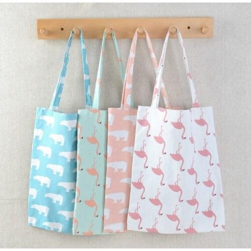 50pcs Polar Bear Ostrich Shopping Bag Large Capacity Cotton Linen Beach Bags Women Shoulder Bag Reusable Grocery Bags W9850
