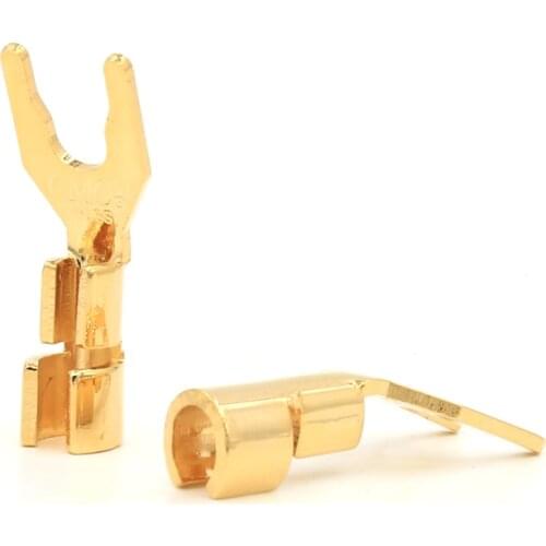 8pcs Hi-end CMC 6005-CUR-G Solid Copper plug 24K Gold plated Spade Plug Speaker Cable Wire Connector HiFi