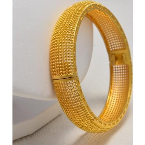 Annayoyo New Fashion Gold Color Wedding Bangles for Women Bride Can OPen Bracelets Ethiopian/france/African/Dubai Jewelry gifts