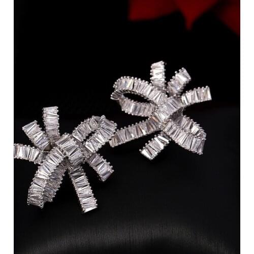 Anti-allergy shinning bowknot design lady stud earrings sweety fashionable Korean stylish jewelry 2020 trend