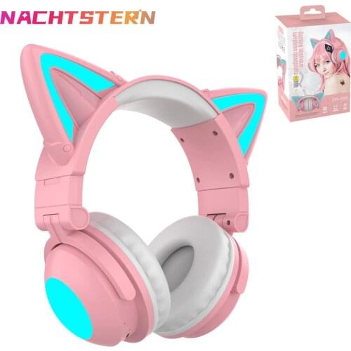 RGB Cute Cat Wireless Headphones Girls Kids Gift Headset with Microphone 7.1 Stereo Music Gaming Headset Control lights With Box
