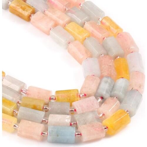 Natural Morganite Stone Beads Faceted Column Shape Loose Spacer Beads for Jewelry Making DIY Bracelet Charms Accessories