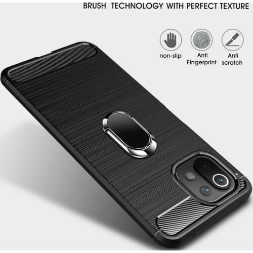 Luxury case For Xiaomi Mi 11 Lite case Mi 10S Soft Carbon Ring Holder cover for Xiaomi mi 11i mi 10T Pro Note 10 Lite