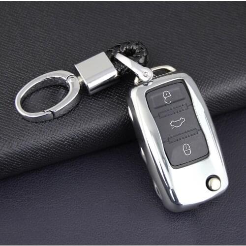 Flip Car Key Cover Fob Case Chain Ring Keychain For Volkswagen VW Golf MK6 Jetta Polo Tiguan Passat B7 Touran Eos Beetle Silver