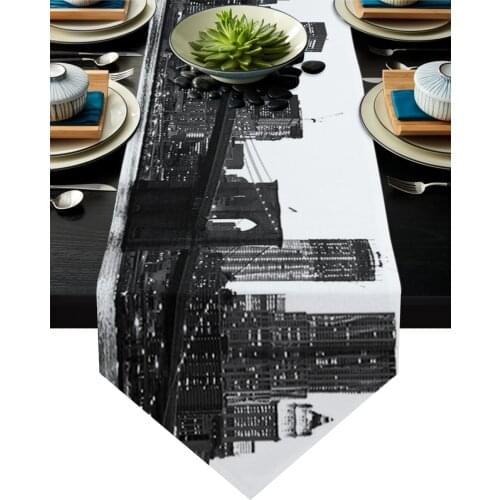 Black And White Urban Architecture Table Runner For Home Wedding Banquet Festival Party Hotel Placemat Coasters Home Decoration