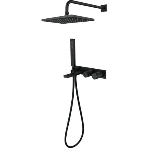 Black brass luxury bathroom shower faucet set wall mounted Multi-function mixer faucet with brass top shower head luxury Handle