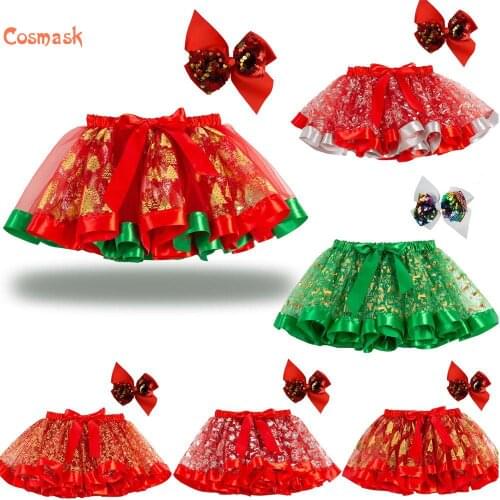 Cosmask 2020 New Christmas Girls Skirt Print Cartoon Elk Christmas Tree Children Tutu Skirt Net Yarn