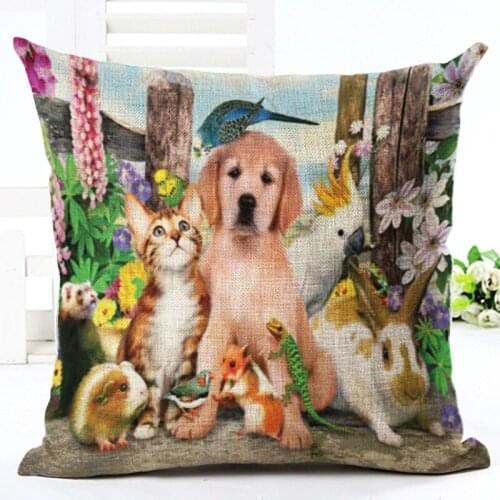 45*45cm Cute Animal Decorative Cushion Cover Cotton Linen Throw Pillow Cases Home Decor Pillow Cover Home Living Textile