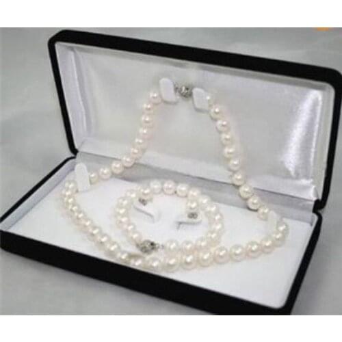 Women big Jewelry set Genuine Natural Freshwater Jewelry Sets 6-7MM White real natural Pearl Necklace Bracelet Earring Beads