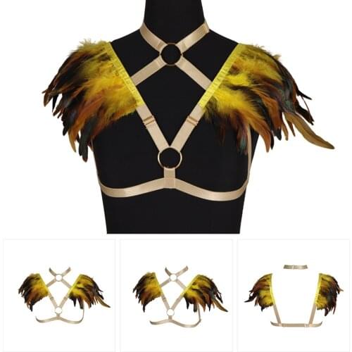 Exotic Costume Harness For Women Feathers Accessories Straps Cage Bra Tops Suspender Sexy Lingerie Sword Belt Festival Rave