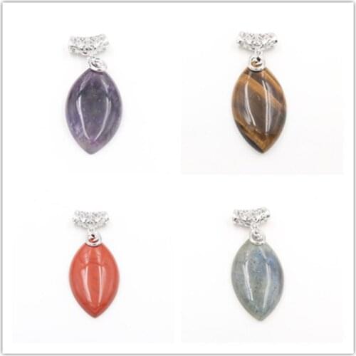 FYJS Unique Silver Plated Marquise Shape Labradorite Stone Pendant Amethysts Jewelry