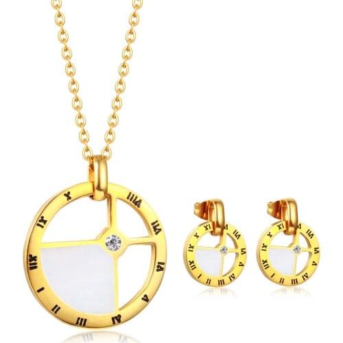 Hot Sale Stainless Steel Shell Necklace Earring Jewelry Sets Gold Color Jewellery Set For Girls